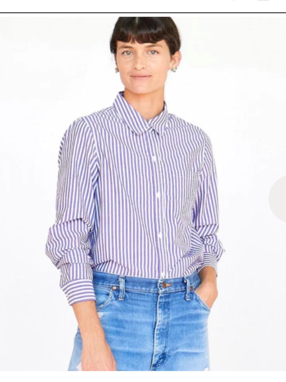 CLARE V. PHOEBE BLOUSE DARK LILAC/CREAM STRIPED Button-Down Shirt